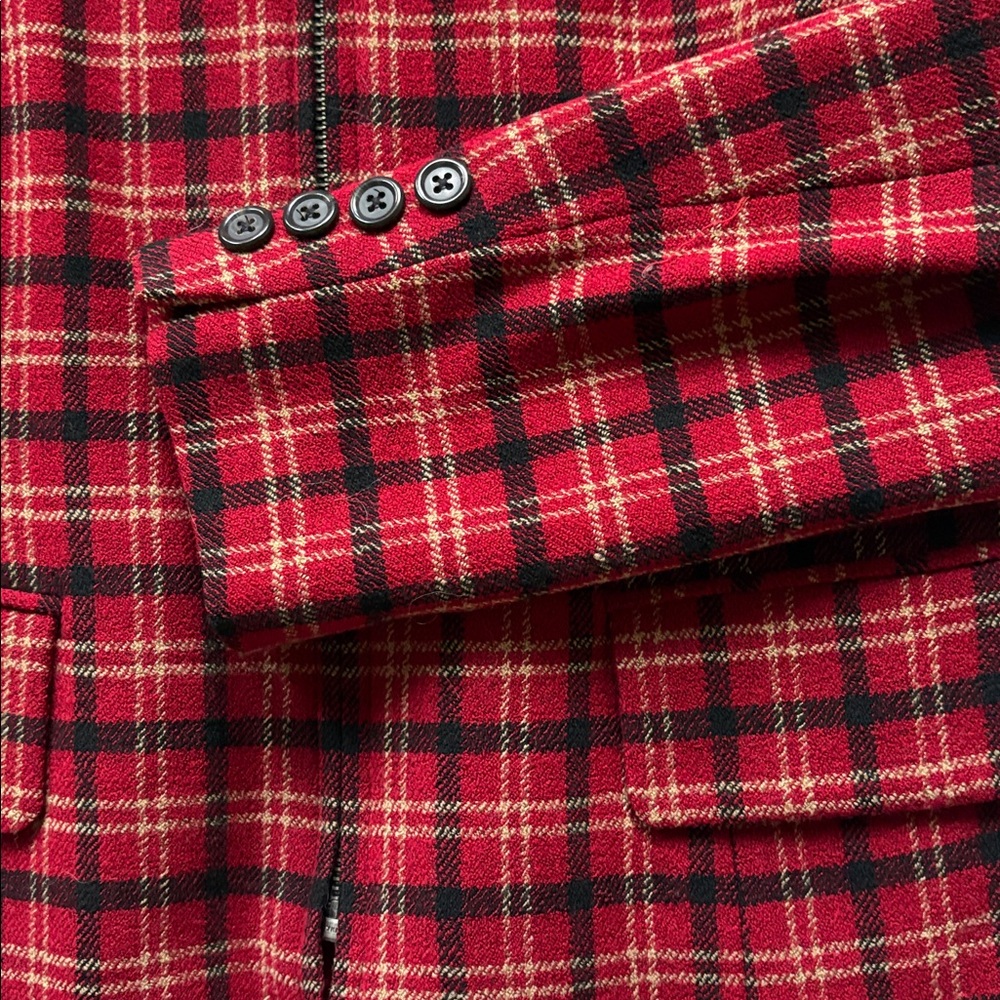 Ralph Lauren Red and Gold Plaid Jacket with Faux Fur Trim - Picture 3 of 4